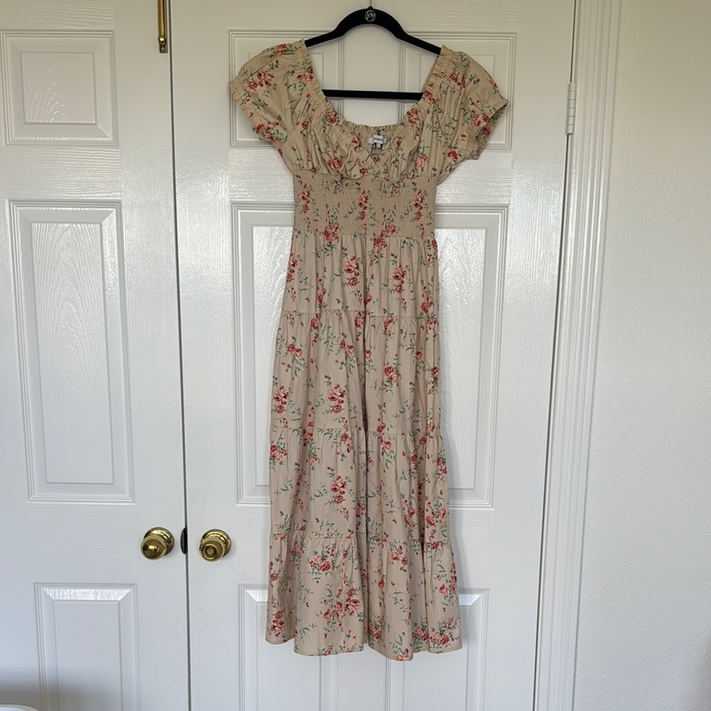 WeWoreWhat Pink and Orange Puff Sleeve Maxi Sundress